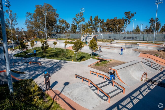 Linda Vista Skatepark with lots of areas to tricks near Birdland.