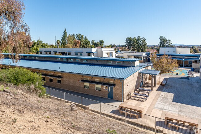 A row of classrooms being constructed at Stanley G. Oswalt Academy in Walnut
