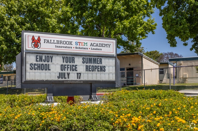 The sign of the Fallbrook STEM Academy in Fallbrook.