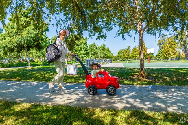 Active residents take strolls in the beautiful Cypress Village neighborhood.