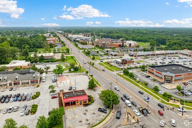 The intersection of Route 66 and Clarkson serves as Ellisville's commercial hub.