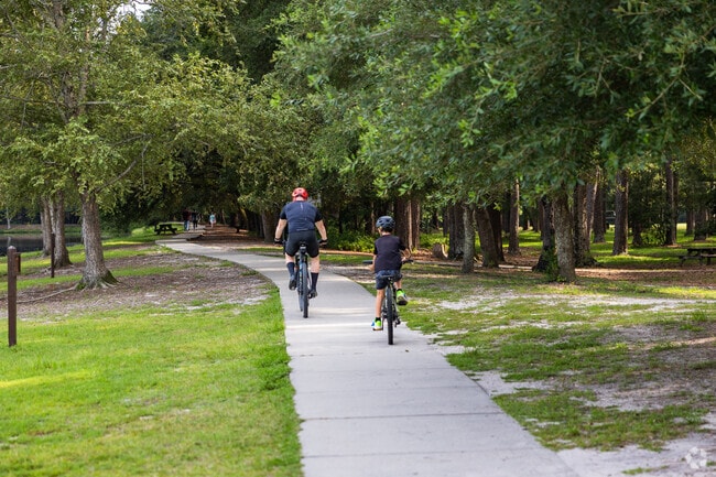 Sesquicentennial State Park features wooded paths suited to family rides.