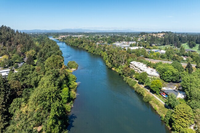 The Willamette River runs along the south border of the Harlow neighborhood in Eugene.