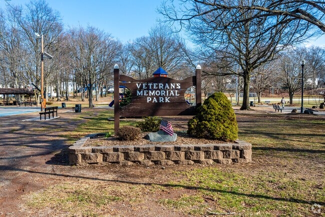 The sign for Veterans Memorial Park in Dumont.