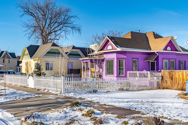 Brightly colored Victorian homes over 100 years old are common in Loveland's downtown area.