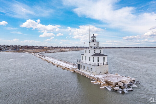 Manitowoc North Breakwater Lighthouse sits at the opening of the harbor.