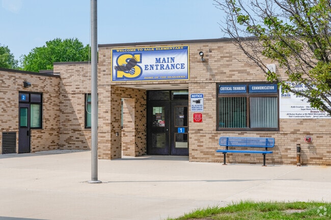 Salk Elementary School front entrance in Clinton Township.