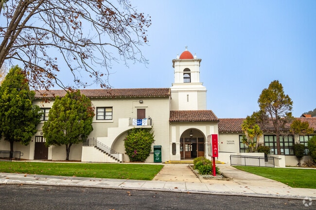 Taylor Middle School's grand entrance welcomes Downtown Millbrae pupils.