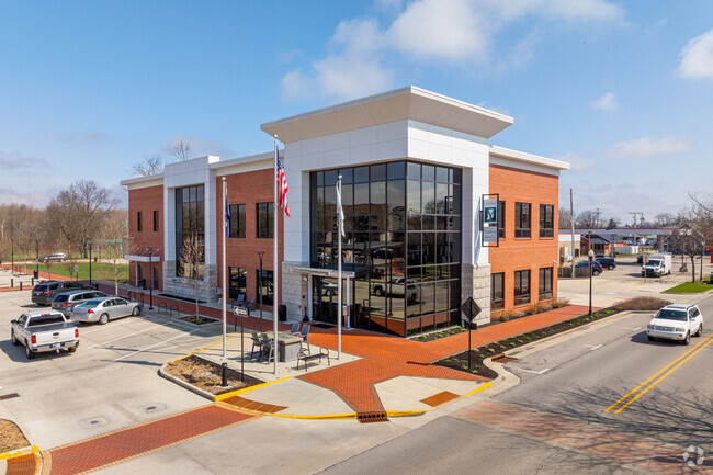 Yorktown's beautiful Town Hall is one of many new buildings in the city.