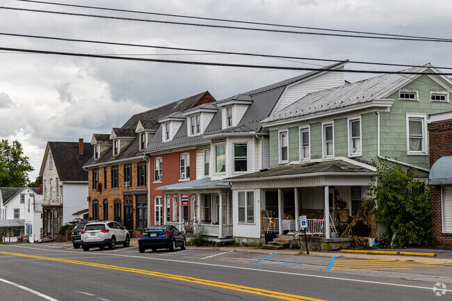 Route 144 through Centre Hall in potter has a dense mix of businesses & older homes.