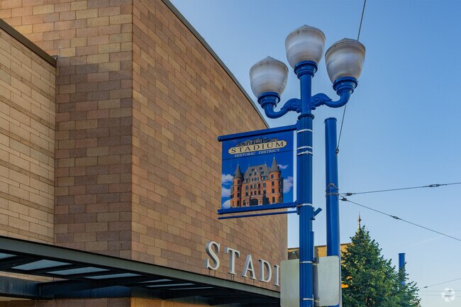 Stadium District welcomes you with street signs throughout.