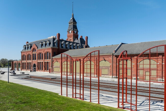 The gates where workers would pass into the Pullman factories in the late 1890s.