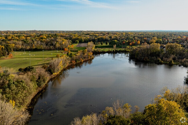 Hazelwood Park soccer fields with a view of Markham Pond.