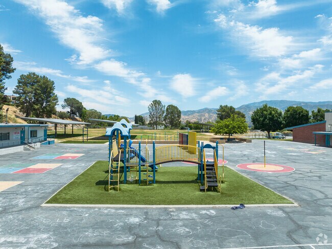 Students enjoy a colorful playground at Mitchell Community Elementary in Canyon Country, CA.