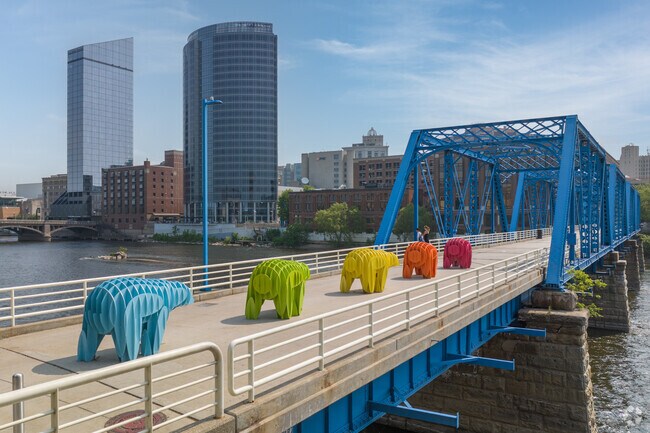 The Blue Bridge is a popular tourist destination with rotating art installations.