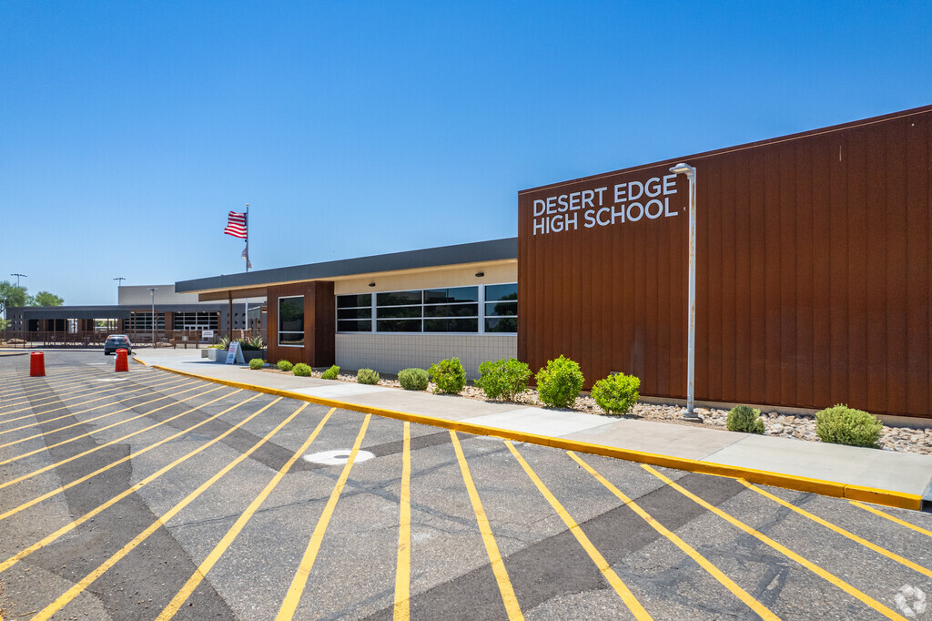Discover the gateway to knowledge at West-MEC - Desert Edge High School's entrance in Goodyear.