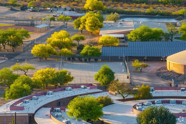 Shaded trees surround the basketball courts at Sahuarita Middle School.