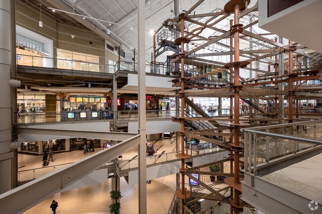The Palisades Center features a large climbing structure in the atrium.
