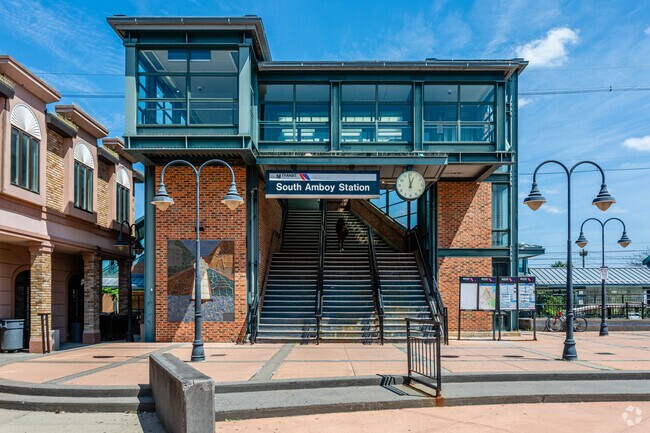 South Amboy NJ Transit station features a modern entrance design.