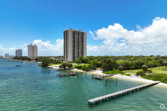 Docks sit beside the high-rise condominiums near Manatee Lagoon.
