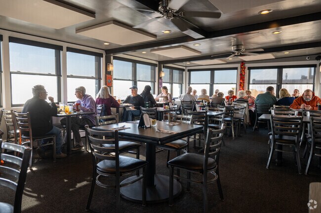 Ocean views frame casual dining at Fanizzi’s Restaurant, a waterfront café in Provincetown.