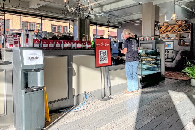 Customers regularly get there coffee fix at Rhino Coffee Shop in Downtown Riverfront.