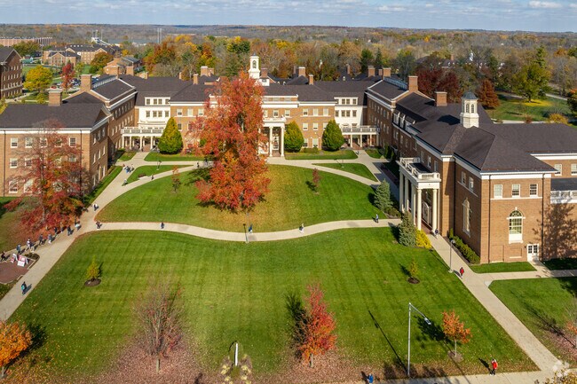 Here's a birds eye view of Farmers School of Business on the Miami University campus.