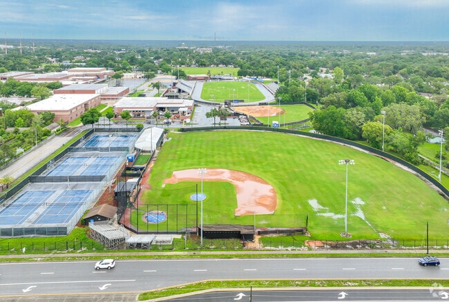 Lymon High School has a baseball diamond, basketball courts, tennis, and football stadium.