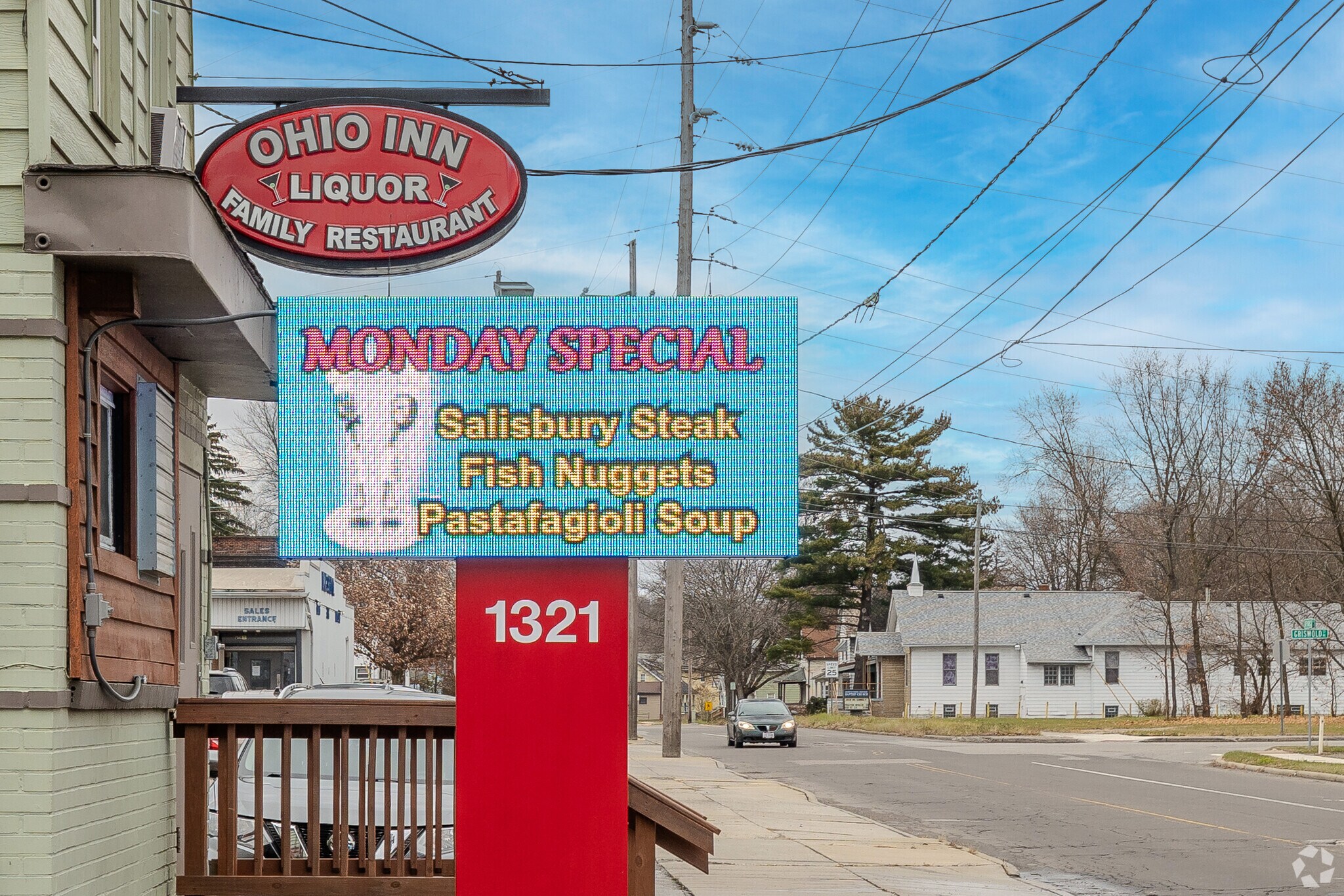 Ohio Inn Family Restaurant signage with special of the day in the North End neighborhood.