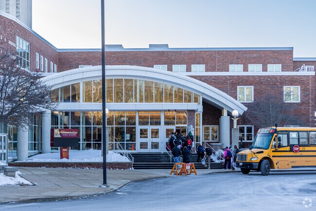 Visitors arrive at the Gloucester High School for after school athletic events in Gloucester, MA.