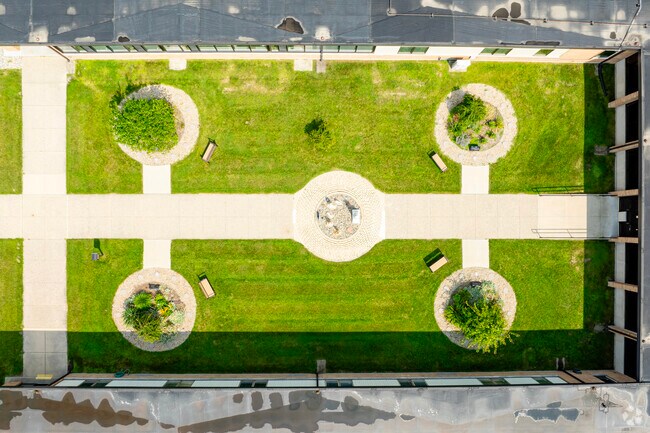 A wide courtyard at the front welcomes students to Our Lady of Fatima School.