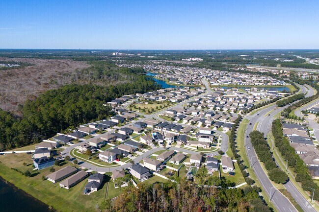 An aerial view of Bartram Springs in Fall.