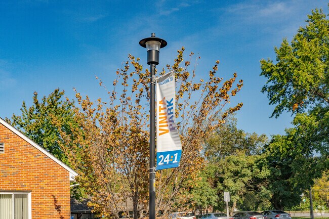 Welcome to Vinita Park signs can be found on many lamp posts.