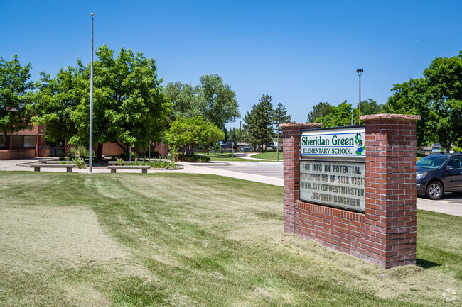 The sign at Sheridan Green Elementary in Broomfield, Colorado.