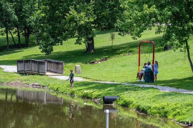 Lewis Wetzel Park features a scenic pond that’s popular among local anglers.
