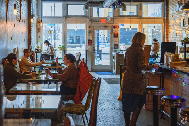 Blue Owl Coffee is a great place to meet with friends in REO Town, near Colonial Village.