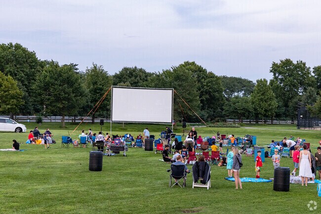 The crowd gathers for Movies in the Moonlight.