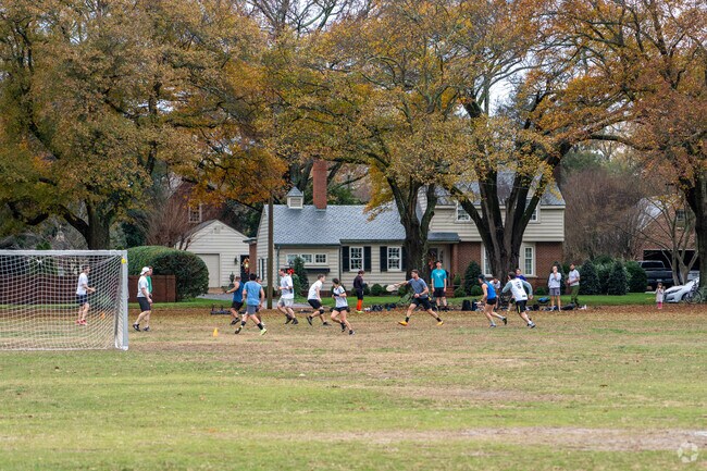 A few of the locals of Mary Munford enjoying a game of ultimate frisbee.