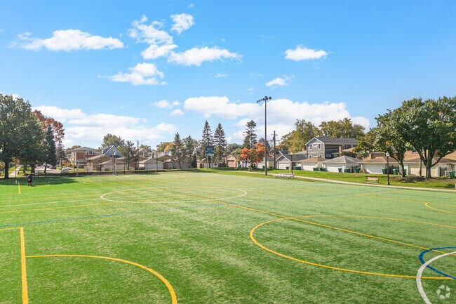 The synthetic turf field at Berwyn's Freedom Park is available for soccer games seasonally.