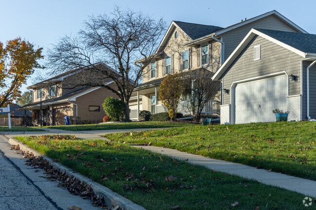 Rows of homes in Jamestown all have attached garages and great front yard spaces.