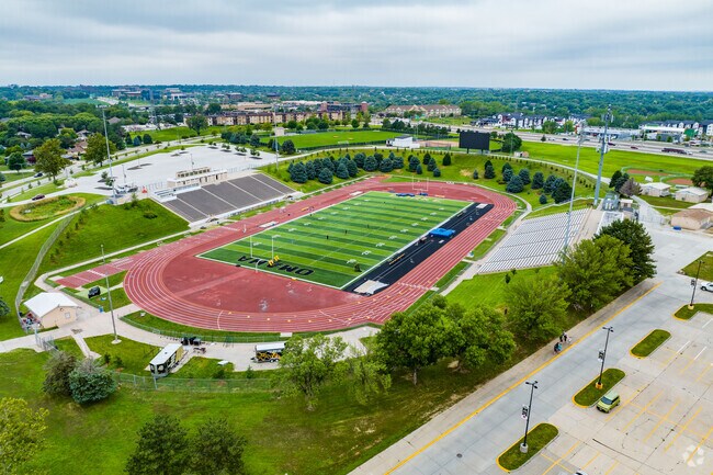 Burke Stadium near Leawood West hosts the high school's football, soccer, and lacrosse teams.