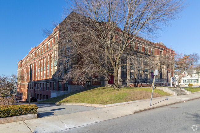 Side entrance at Resiliency Preparatory Academy in Downtown Fall River, Massachusetts.