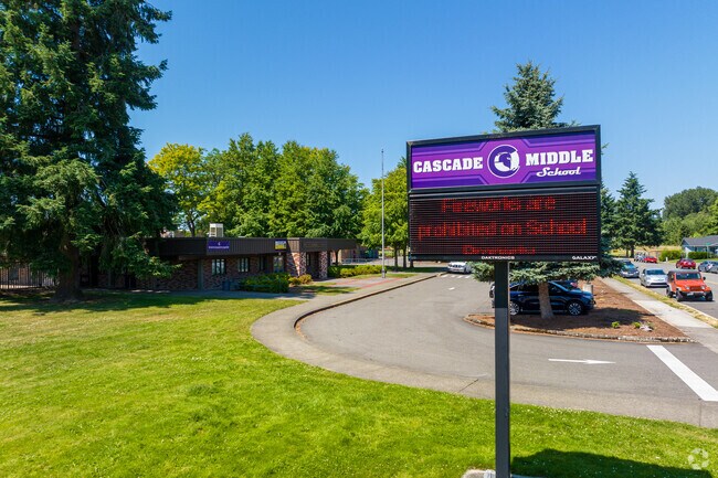 Cascade Middle School signage displays school updates and news.