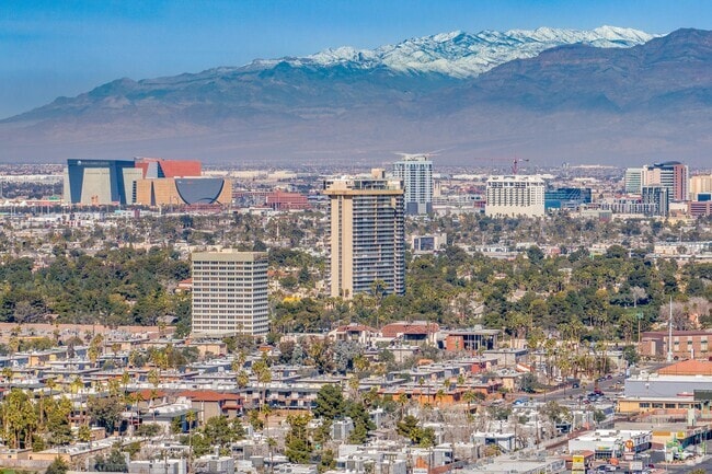 Las Vegas Country Club and Desert National Wildlife Ranch loom behind Winchester, Nevada.
