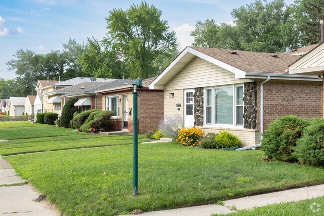 Ranch style homes line the streets of Burnham, IL on the southern border of Chicago.