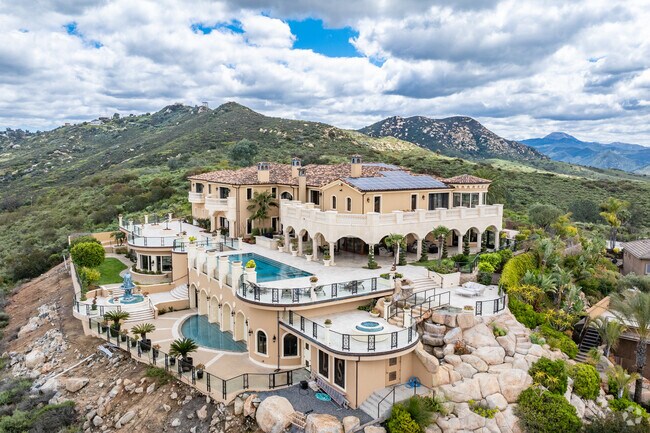 In the hills of Crest are large custom homes such as this mediterranean villa.