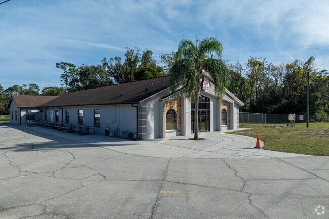 The entrance of Generation of Hope Academy is adorned with a welcoming large palm tree.