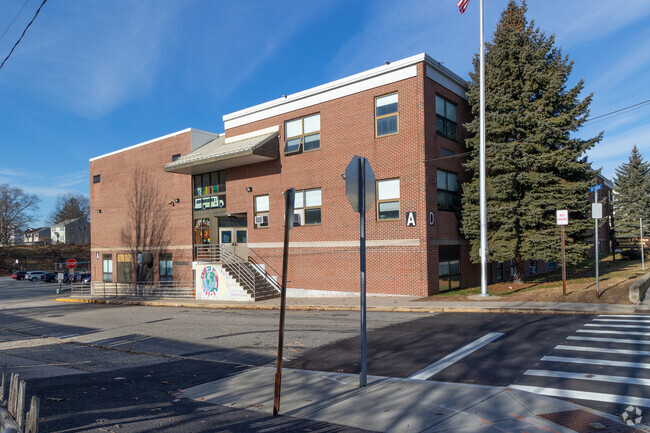 Main entrance at Bernard F. Norton School in Valley Falls, Cumberland RI.