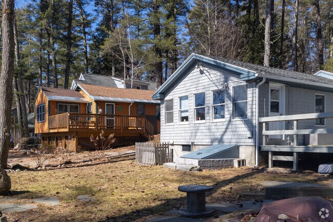 Cabins line the shore of Sabbathday Lake in New Gloucester.