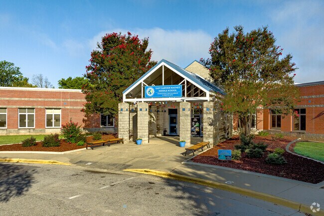 East Garner Middle School has a grand entrance in Southwest Wake County.